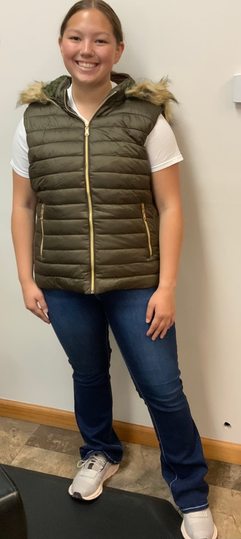 Puffer Vest w/ Fur Lined Hood - PLUS Size