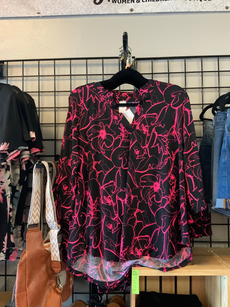 Black and Pink 3/4 Sleeve Top