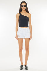 High Rise White Denim Shorts