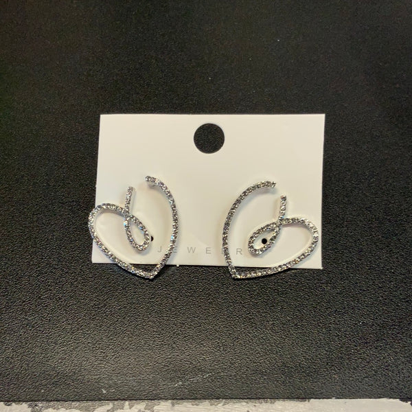 Silver Rhinestone Heart Earrings