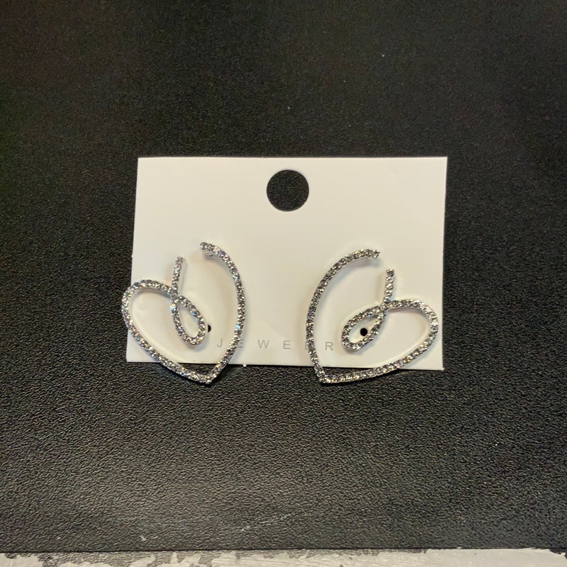 Silver Rhinestone Heart Earrings