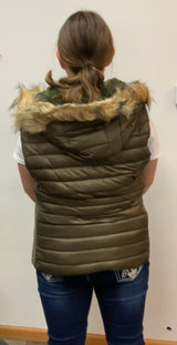 Puffer Vest w/ Fur Lined Hood - PLUS Size