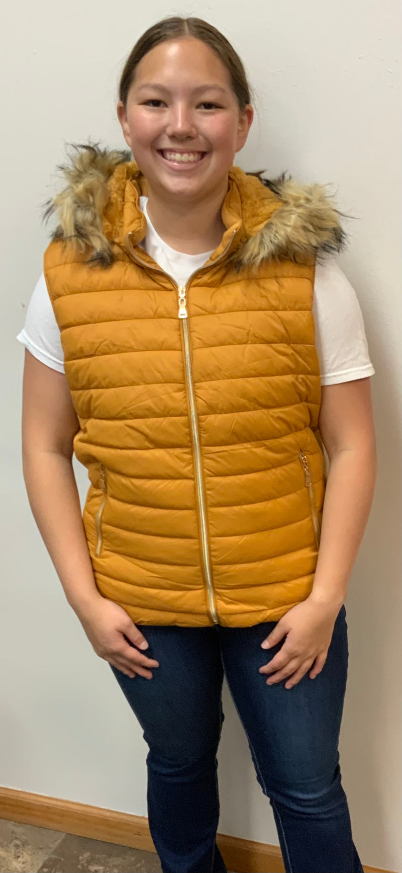 Puffer Vest w/ Fur Lined Hood - PLUS Size