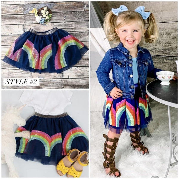 Girls Navy Rainbow Tulle Skirt