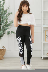 Black Girl’s  Leopard Patchwork High Waist Skinny Leggings