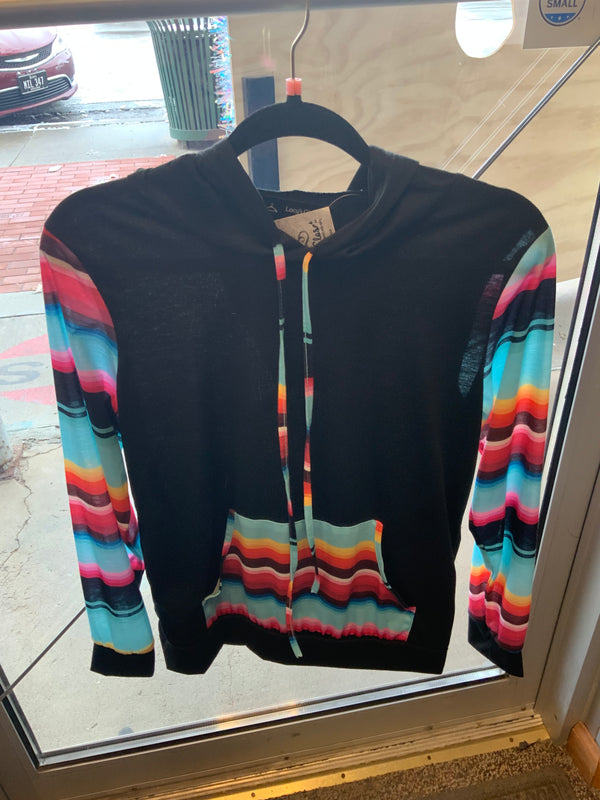 Black Multicolor sleeve hooded shirt