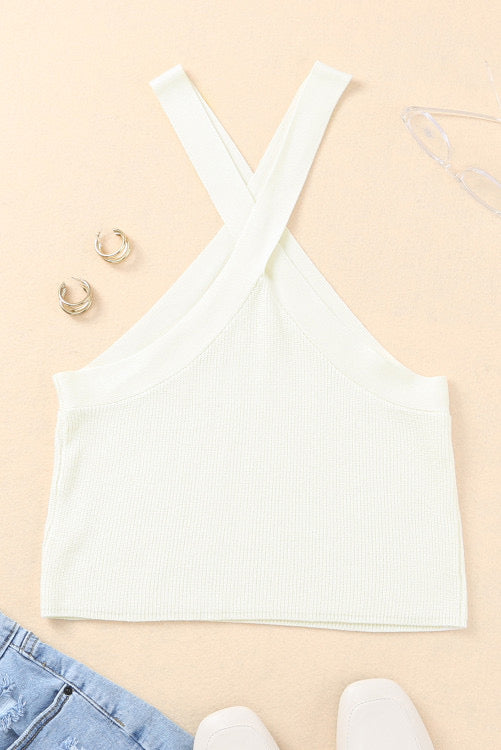 White Criss-Cross Halter Top