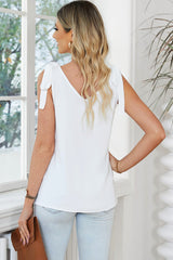 White V Neck Tank Top w/ Tie Shoulders