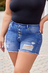 Button Fly Plus Size Denim Shorts
