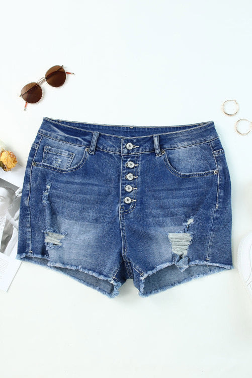 Button Fly Plus Size Denim Shorts