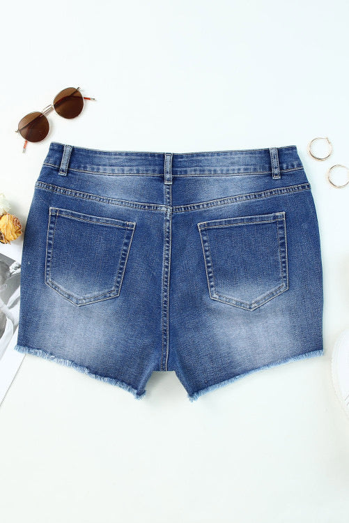 Button Fly Plus Size Denim Shorts