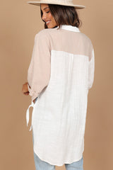 Two Tone V Neck Collared Colorblock Shirt