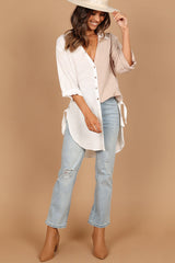 Two Tone V Neck Collared Colorblock Shirt
