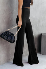 Black Split Hem High Waist Pants