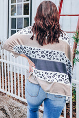 Gray Leopard Striped Top- Plus Size