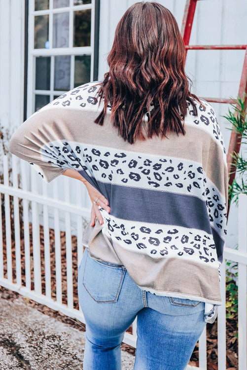 Gray Leopard Striped Top- Plus Size