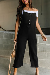 Black Spaghetti Straps Henley Jumpsuit
