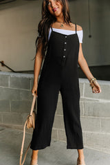 Black Spaghetti Straps Henley Jumpsuit