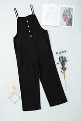 Black Spaghetti Straps Henley Jumpsuit