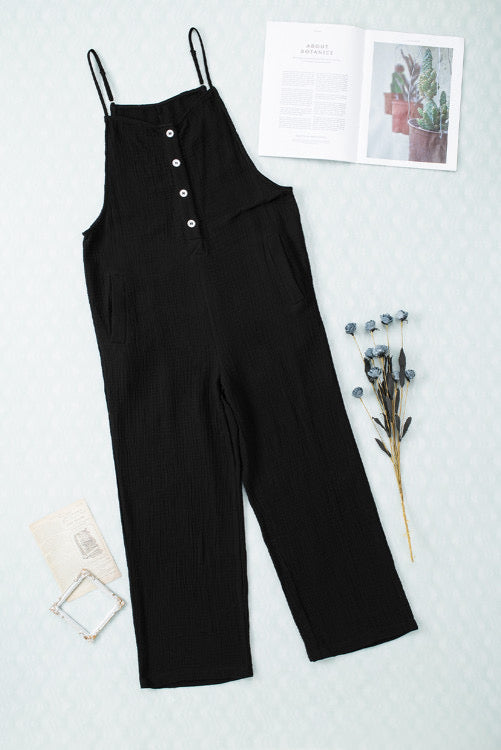 Black Spaghetti Straps Henley Jumpsuit