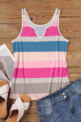 Striped Notched Neck Tank Top