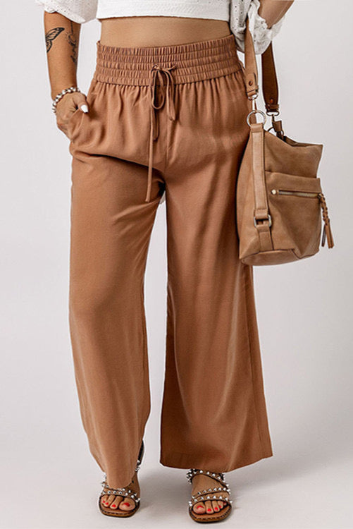 Brown Drawstring Smocked plus pants