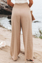 Khaki Smocked Wide Waistband Pants