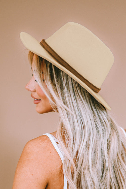 Beige Classic Wide Brim Fedora Hat