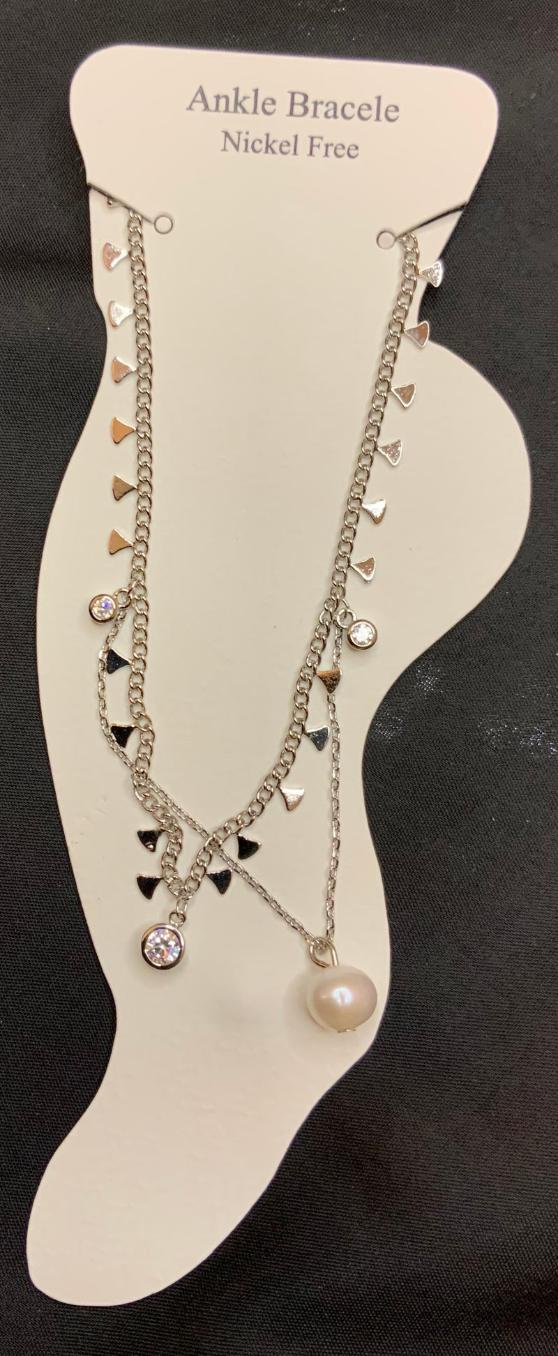 Silver Anklet With Sparkles and Pearls
