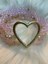 Pink Beaded Bracelet with Gold Heart
