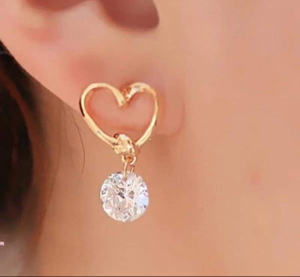 Gold Heart with Diamond Earrings
