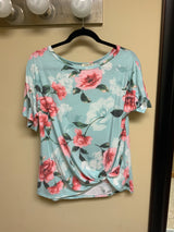 Blue Flower Print Short Sleeve Shirt