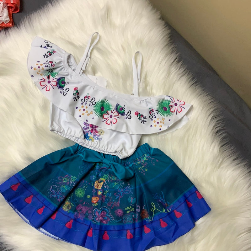 Girls Flower 2-pc Halter  Skirt Swimsuit
