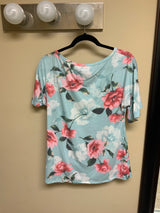 Blue Flower Print Short Sleeve Shirt