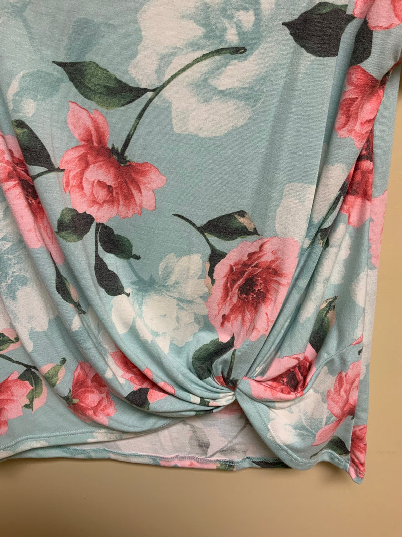 Blue Flower Print Short Sleeve Shirt