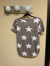 Brown Short Sleeve Shirt with White Stars
