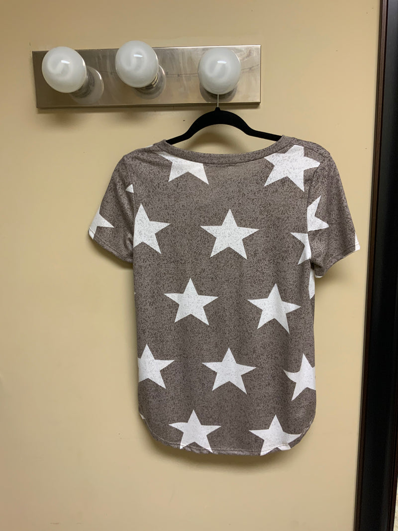 Brown Short Sleeve Shirt with White Stars