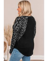 Leopard Raglan Sleeve Waffle Knit Top - Plus Size