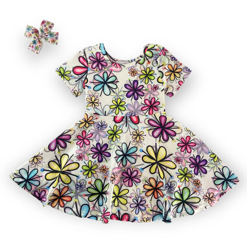 Bright twirly flower dress w/ bow