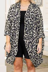 Grey Plus Size Leopard Print Open Front Kimono