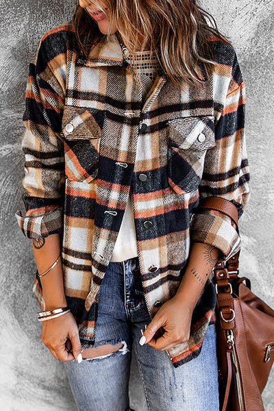 Blue Geometric Plaid Print Pocketed Shacket