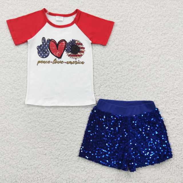 Girls Peace Love American 2 pc Outfit