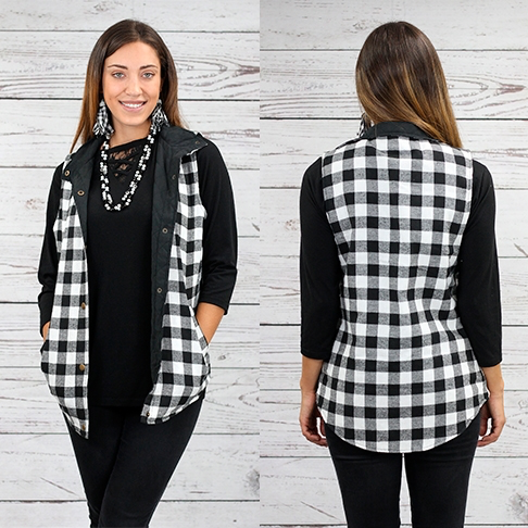 Buffalo Plaid Reversible Vest with Pockets