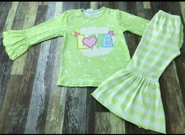 "Love” Green Gingham Outfit