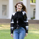Plaid and Sequin Long Sleeve Top