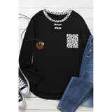 Black Black Leopard Patch Pocket Long Sleeve Top