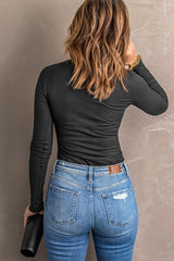 Black Cutout Mock Neck Ribbed Knit Top