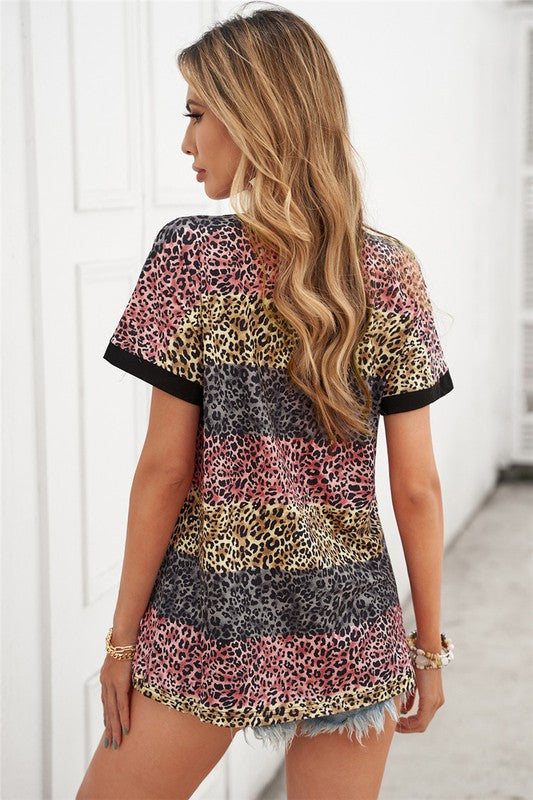 Leopard Striped Colorblock T-shirt - Multi