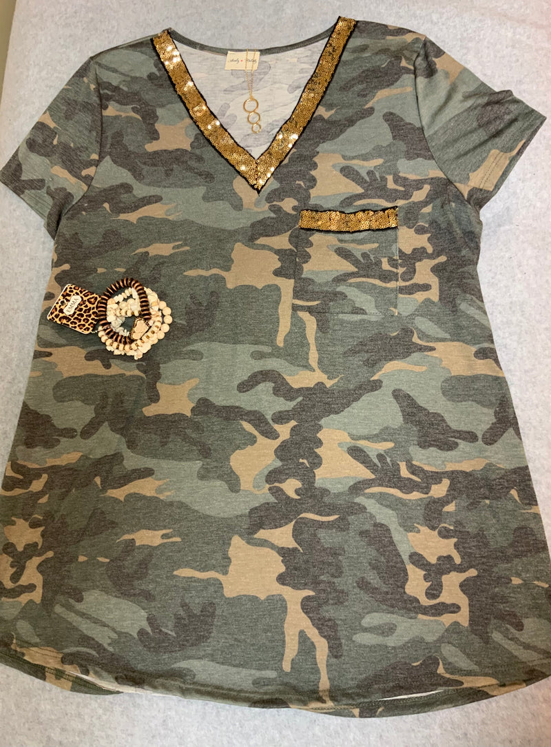 Camo Shirt with Gold Sequins