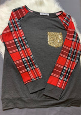 Gray with plaid sleeves